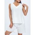 thumbnail image 5 of Arvbitana Women 2 Piece Cotton Pajamas Set Solid Color Sleeveless V-neck Tank Tops + Elastic Waist Shorts Sleepwear Outfits Loose Loungewear S M L XL XXL, 5 of 7