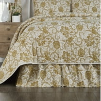 VHC Brands Dorset, Farmhouse Bed Skirt Dust Ruffle, Floral, King, Gold, 78x80x16