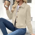 thumbnail image 6 of AVRNLIQ Womens Beige Suede Cropped Jacket Button Down Lapel Collar Long Sleeve Casual Lightweight Outerwear,Size M, 6 of 8