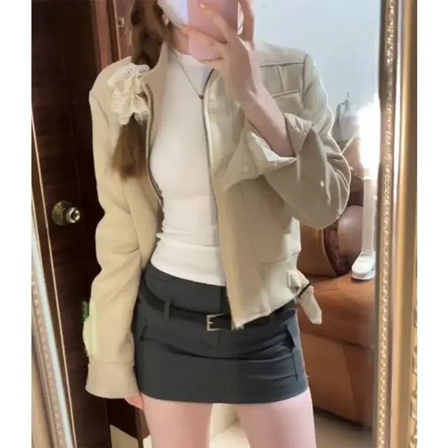 -Chaqueta de ante Vintage para mujer, abrigo de estilo universitario japonés, estilo años 2000, moda coreana, Primavera