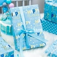 thumbnail image 6 of HOMERAL Reversible Light Blue Birthday Wrapping Paper Roll - 17 Inch X 33 Feet - Glitter Happy Birthday Lettering Metallic Foil Paper Boy Gift Wrap w/Polka Dot for Party Father's Day Halloween's Day, 6 of 7