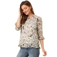 thumbnail image 1 of BluCasual De GaCon Estampado Floral De Man3/4 Con Volantes PaMujer Beige S, 1 of 6