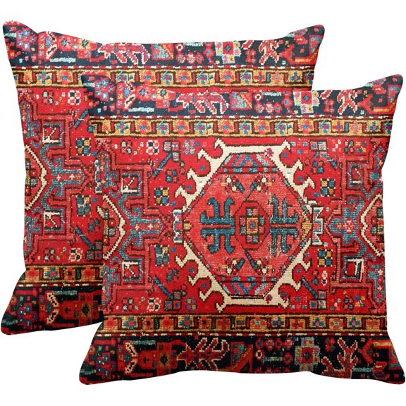 Throw Pillow Covers, Home Art Decor, 18 x 18 Inches Set of 2 Cushion Couch Sofa Cases, Abstract Oil Painting Pillowcases for Bedroom, Living Room, Ethnic Decorative, Red Tribal
