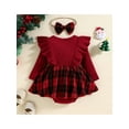 thumbnail image 4 of Spewahor Infant Baby Girls Fall Romper Dress 0 6 12 18 24 Months Plaid Round Neck Ruffles Long Sleeve Bowknot Skirt Hem Jumpsuits with Headband, 4 of 9