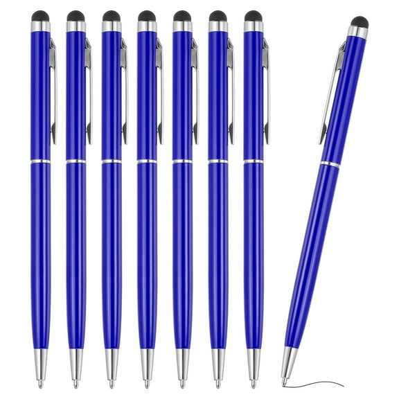 Ballpoint Pen with Stylus Tip, 8Pcs 2 in 1 Metal Pen Black Ink 1.0mm Medium Point Stylus Pen for Touch Screens, Dark Blue