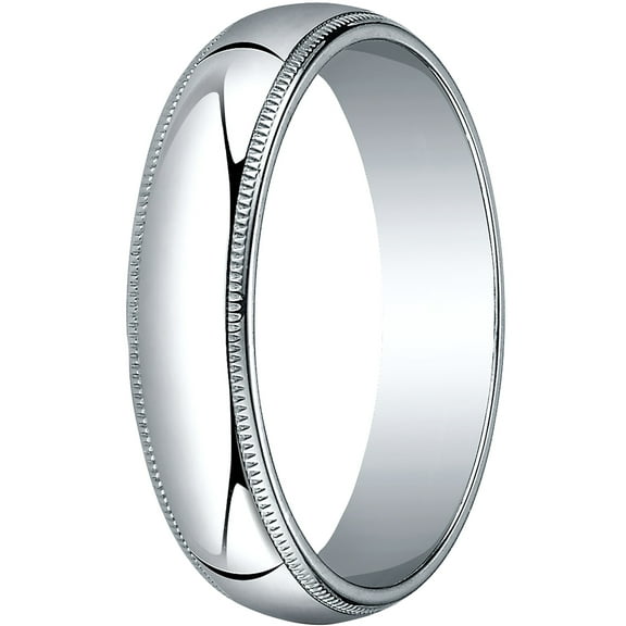 Mens 10K White Gold, 5.0mm Traditional Dome Oval Wedding Band with Milgrain (sz 7.5)