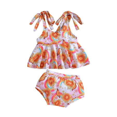 

WUXIAN Toddler Girls Summer Short Sleeve Floral Printed Tops And Shorts 2PCS Outfits Clothes Set Children Clothes Infants Baby Cute Dailywear