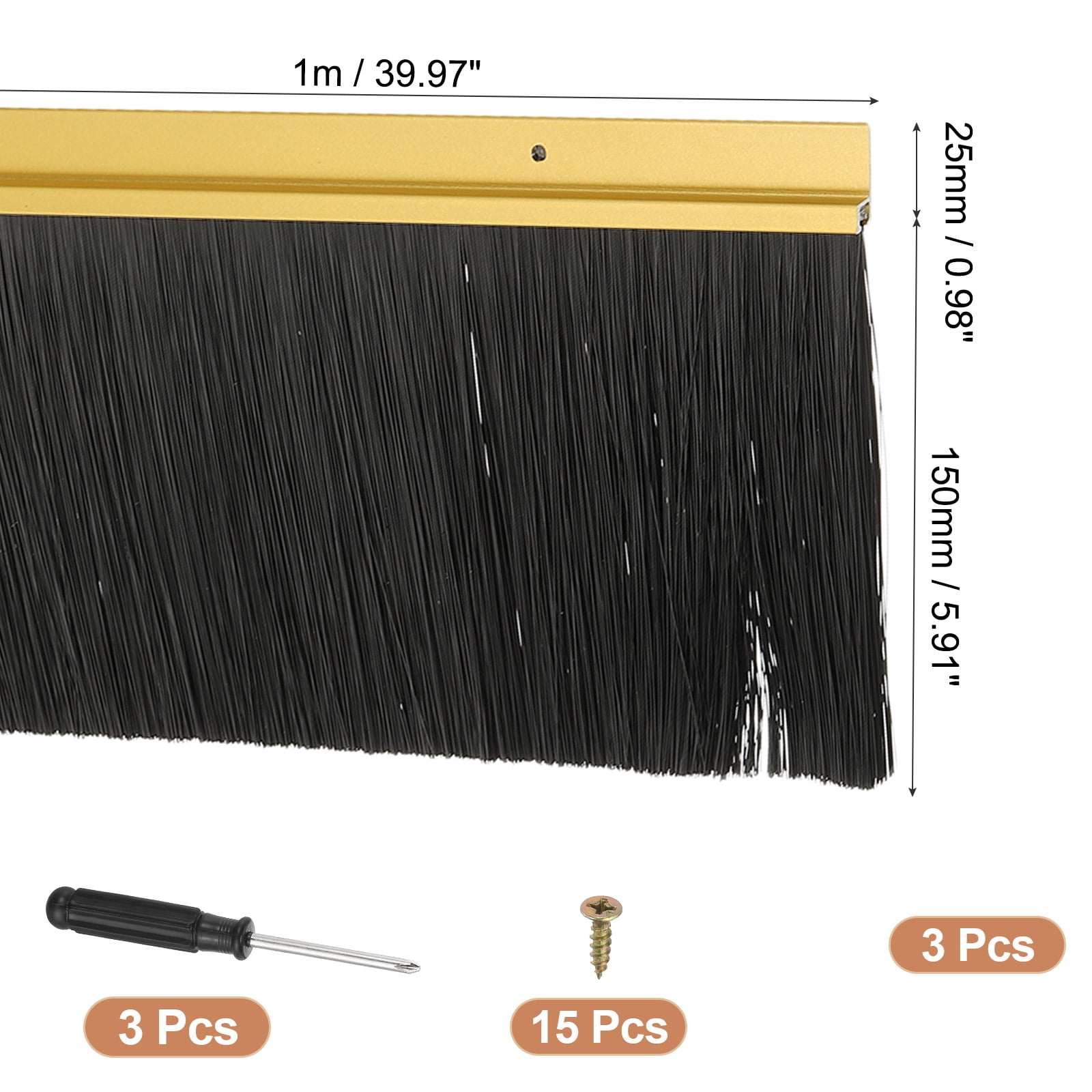 Uxcell Door Brush Sweeps, H-shape Aluminum Alloy Holder Door Sweep for Bottom of Door Seal Garage Gold 5.91" x 39.37"
