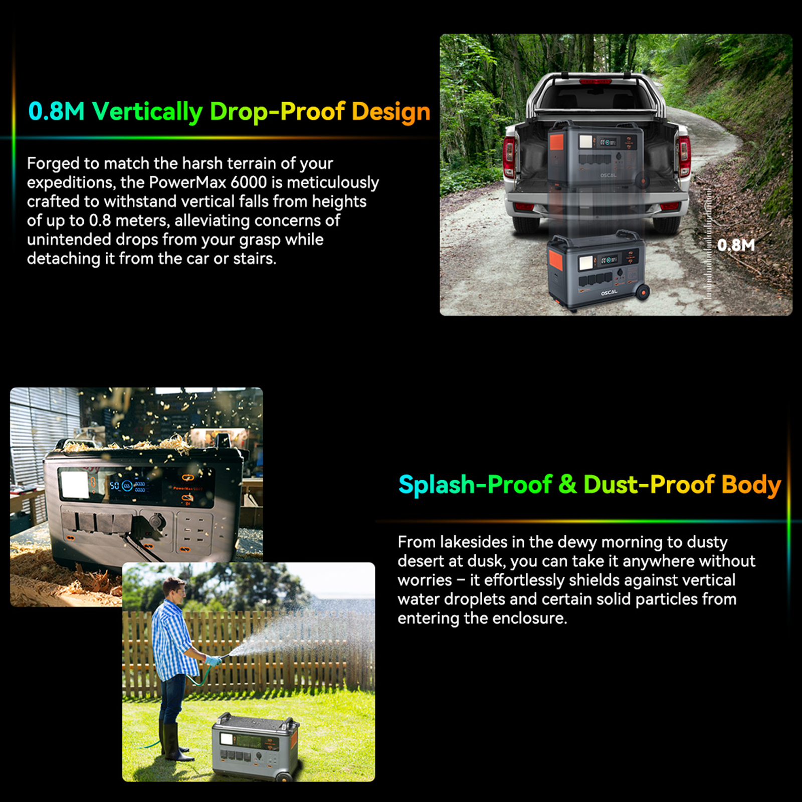 OSCAL PowerMax6000 Solar Generator, 3600Wh LiFePO4 Battery, 6000W Output, 120V/240V for Home, RV & Camping