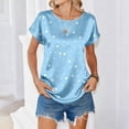 thumbnail image 3 of BOMYJESK Womens Shirts Round Neck Short Sleeve Stain Workout Tops Dressy Casual Fashion polka dot Blouse Summer Loose Tunic Top Sky Blue XXL, 3 of 6