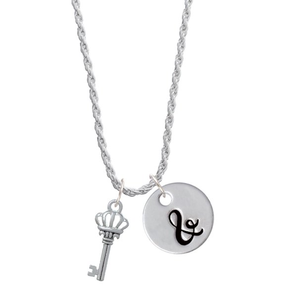 Delight Jewelry Silvertone Crown Key Silvertone Script Initial Disc - & - Charm Necklace, 20" 3"