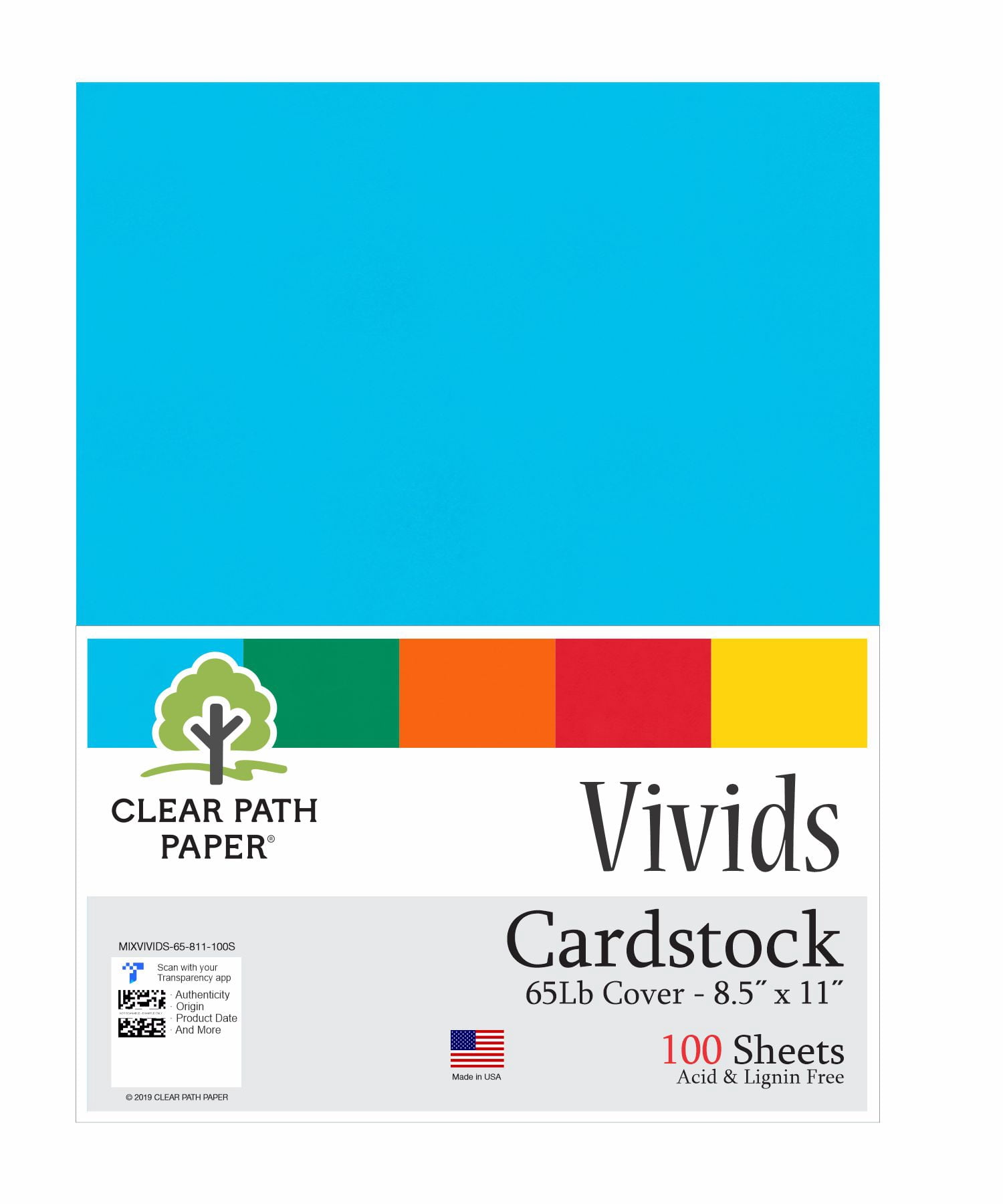 Mixed Pack Vivid Colors Cardstock - 8.5 x 11 inch - 65Lb Cover - 100 Sheets - Clear Path Paper