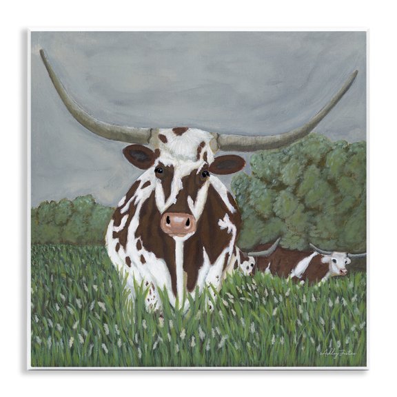 Stupell Industries Spotted Longhorn in Nature Animals Painting Unframed Art Print Wall Art, 12 x 12