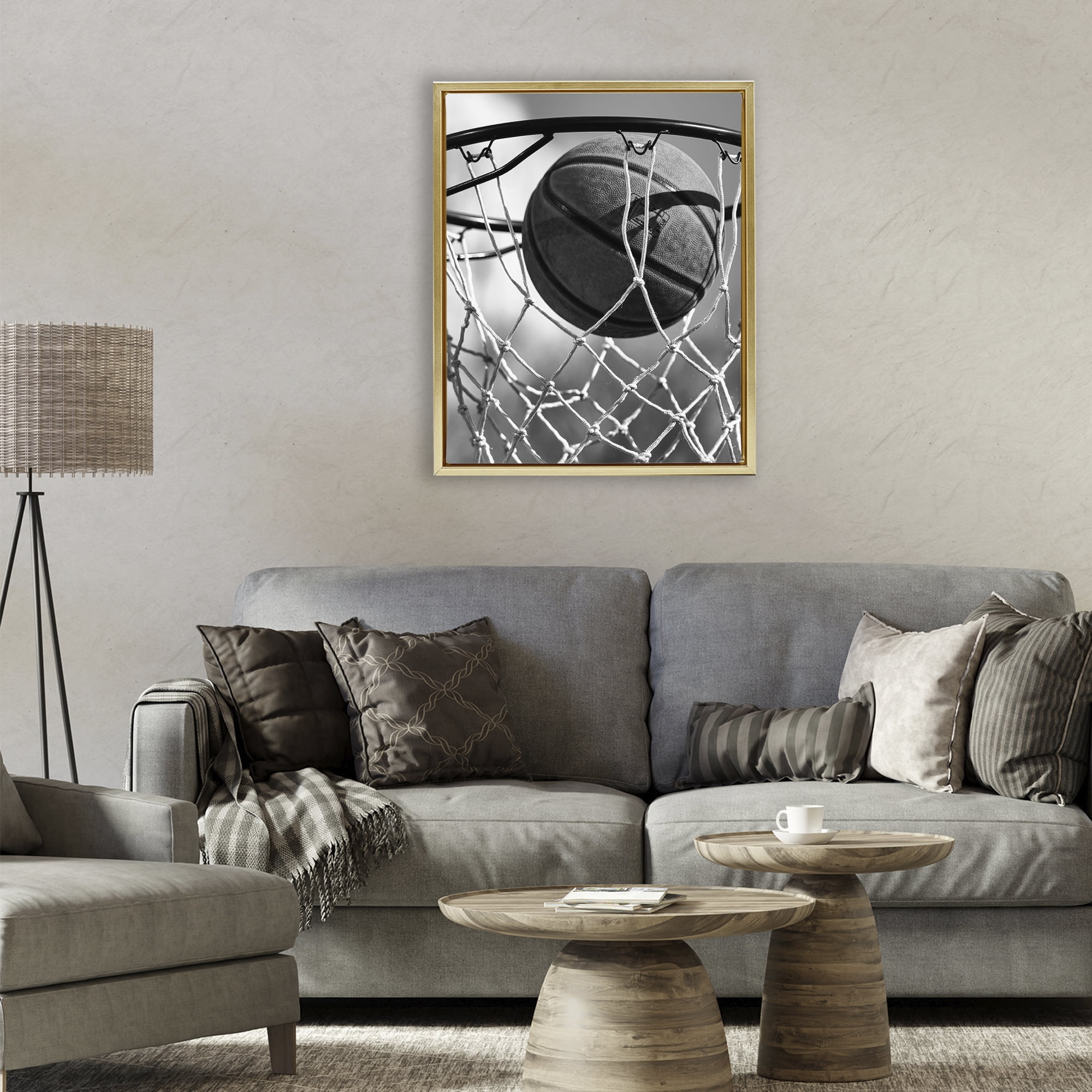 Stupell Industries Winning Basket Shot Gold Framed Floater Canvas Wall Art, design by Marcus Prime