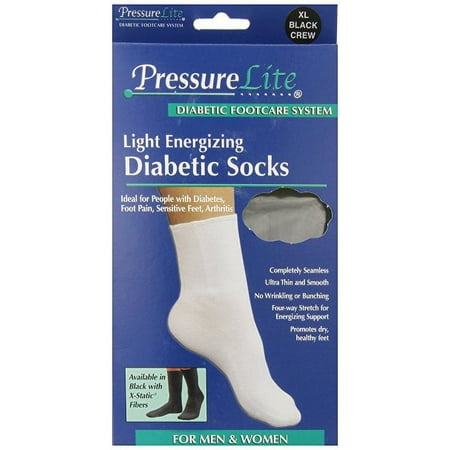 Activa H6164 Pressure Lite Light Energizing Diabetic Crew Socks, Black, X-Large
