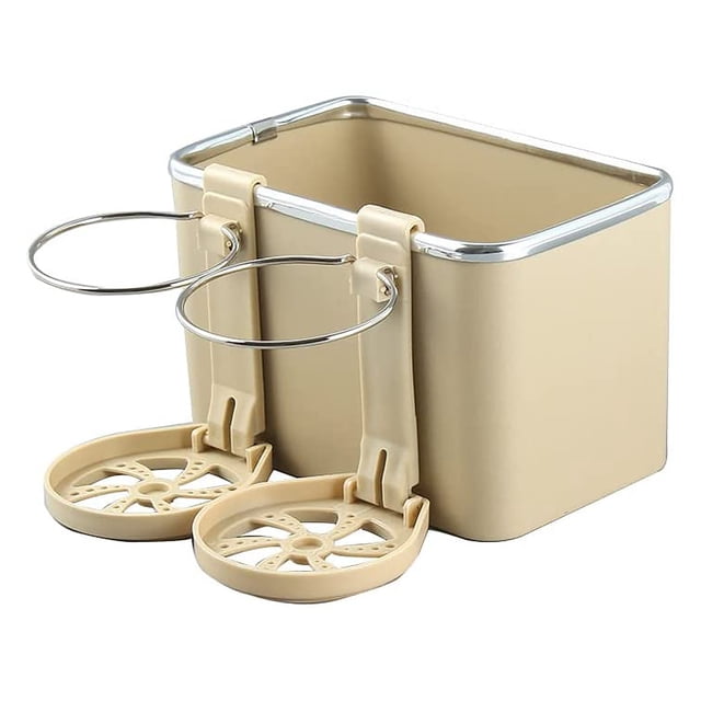 Car Armrest Storage Box Drink Drawer Foldable Adjustable Organizing Automotive Cup Holder RV Vehicle Phone Organizer Beige Dual Holders