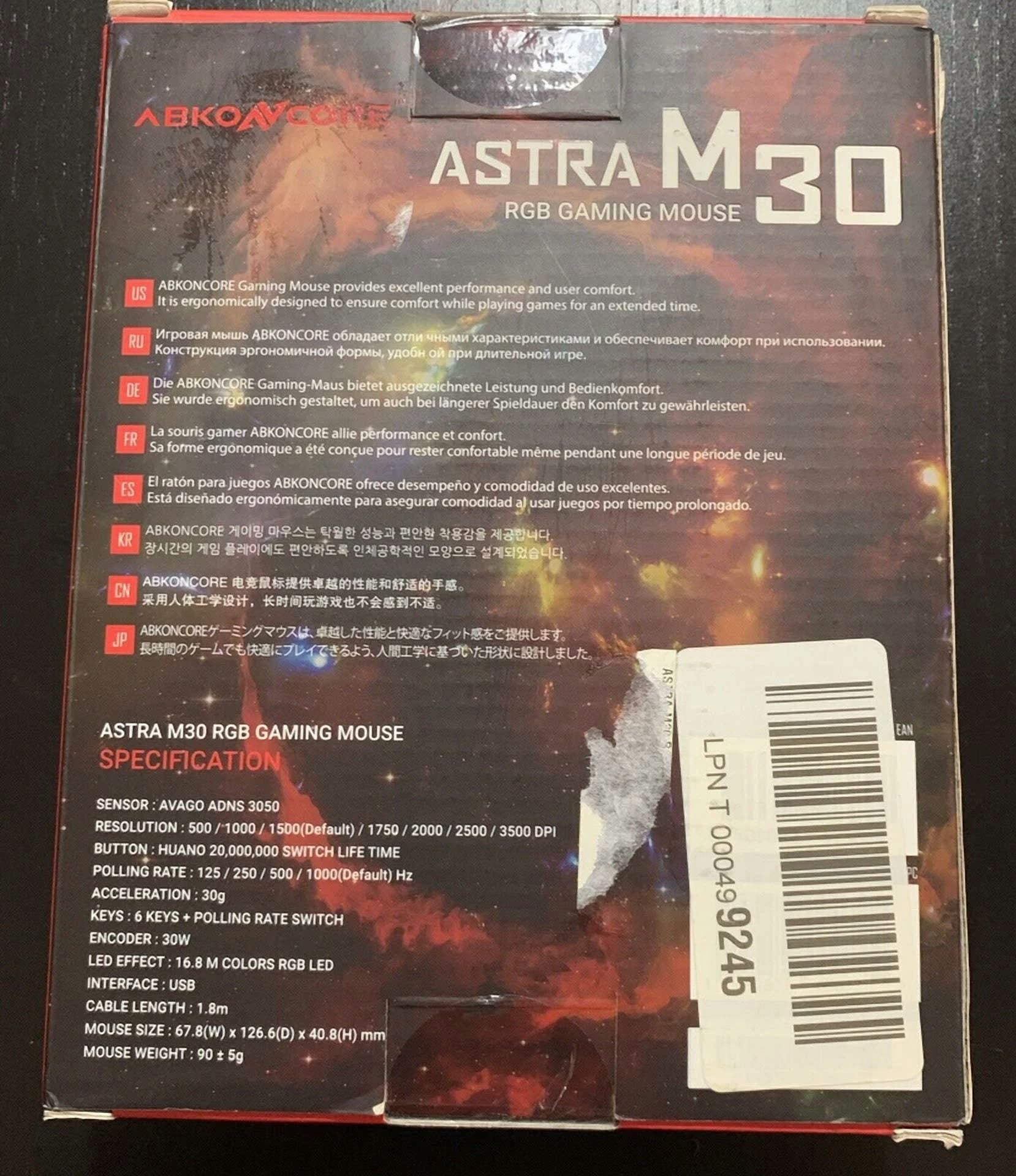 CRESTIN- Abkoncore Astra M30 Usb Wired Gaming Computer Mouse Black Max 3500 Dpi 8 Button