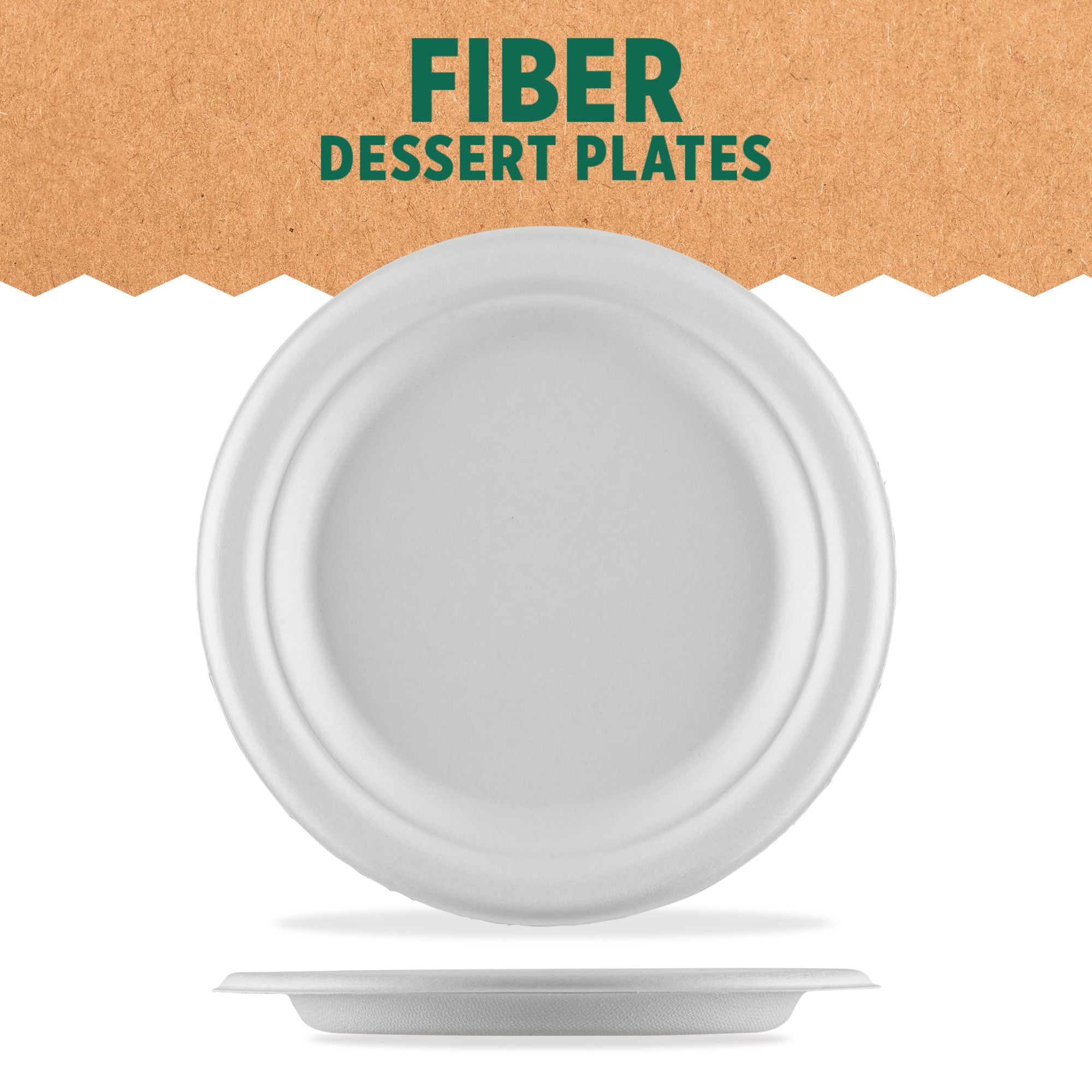 LifeMade 300 Count 6.85 in Dessert Plate Compostable Heavy-Duty Fiber, Home and Commercial Disposable