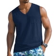 thumbnail image 2 of Tank Tops for Men Fashion Casual Sleeveless V Neck Tank Shirts Summer Wide Shoulder Strap Sports Running Basketball Regular Fit Vest Dark Blue 3XL, 2 of 8