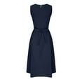 thumbnail image 4 of Meichang Cotton Linen Sleeveless Dresses for Women 2024 Solid Boat Neck Midi Dresses Plus Size Loose Fit Drawstring Waisted Dresses with Pockets Casual Long Dresses Dark Blue XL, 4 of 6