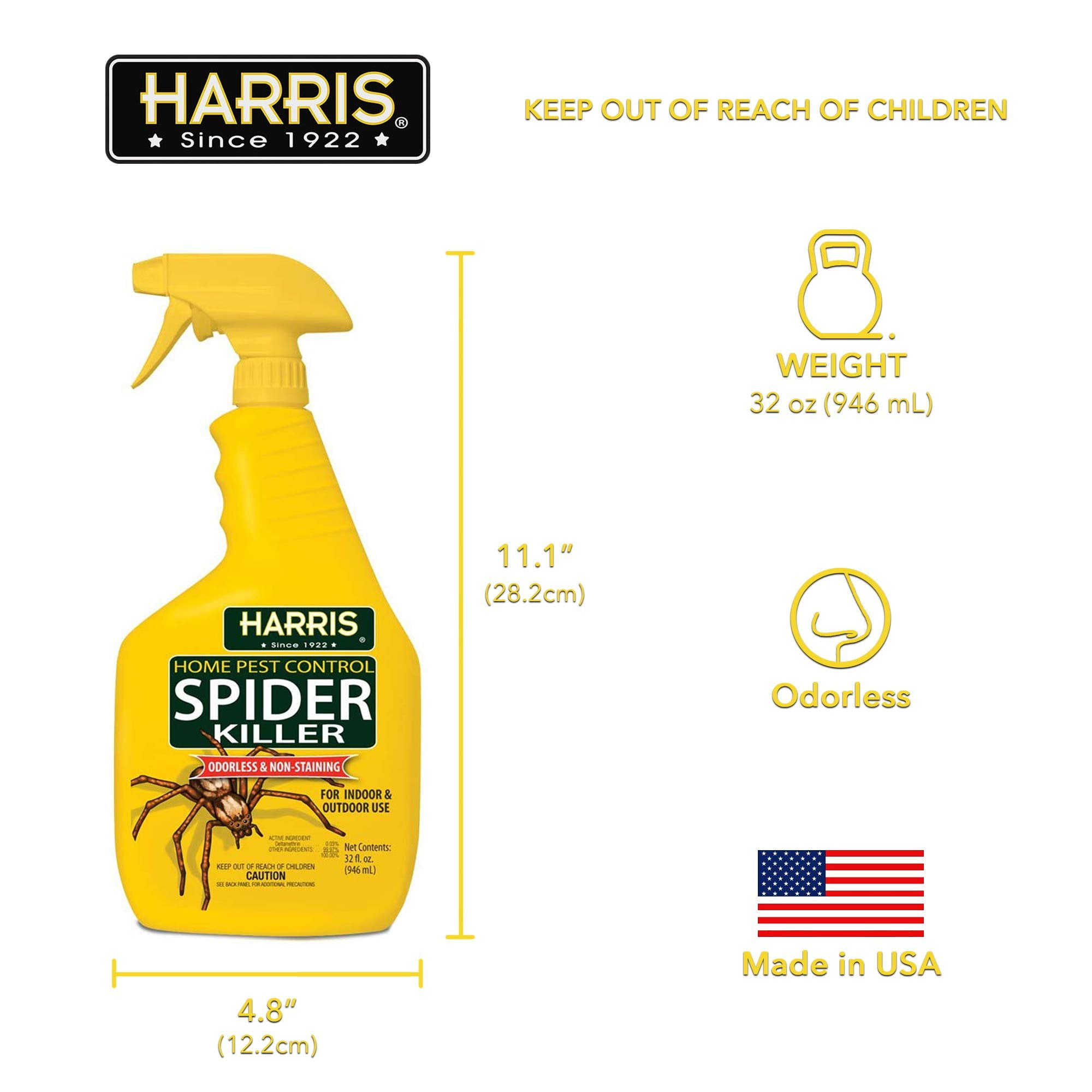 Harris Spider Killer, Liquid Spray with Odorless and Non-Staining Formula 32oz, 2-Pack