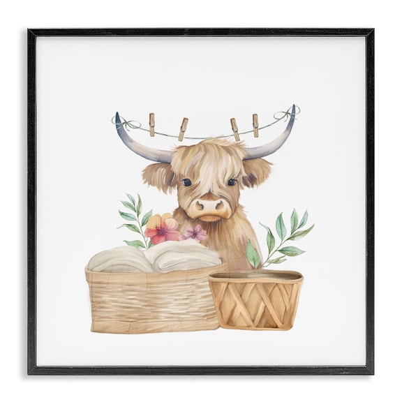 Laundry Day Baby Cattle Black Framed Giclee Art, design by Kim Allen