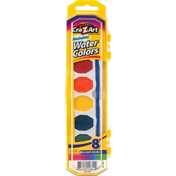 Cra-Z-Art Washable Watercolor Paints With Brush, 8 Colors