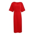 thumbnail image 4 of Bysome Women Dress Solid Color Short Sleeve Boat Neck Waist Cinching Dresses Summer Quick Dry Women Dresses Size XL Red, 4 of 5