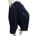 thumbnail image 2 of up to 60% off Gifts Usmixi Womens Elastic Waist Pants Summer Lightweight Cotton Linen Loose Wide Leg Trousers Casual Solid Straight Long Pants with Pocket Navy Free Size, 2 of 4