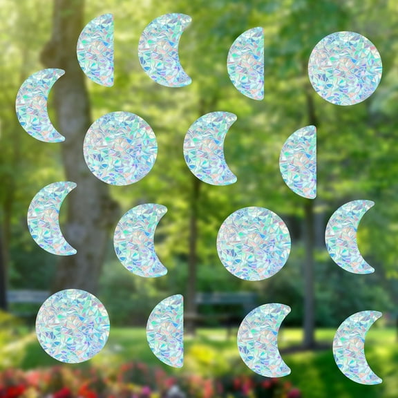 16Pcs 4 Styles Moon Phase Window Clings Static Window Decals Anti-Collision Rainbow Prism Window Stickers Suncatcher Vinyl Film for Glass Sliding Door Prevent Birds Strikes Home Decoraions