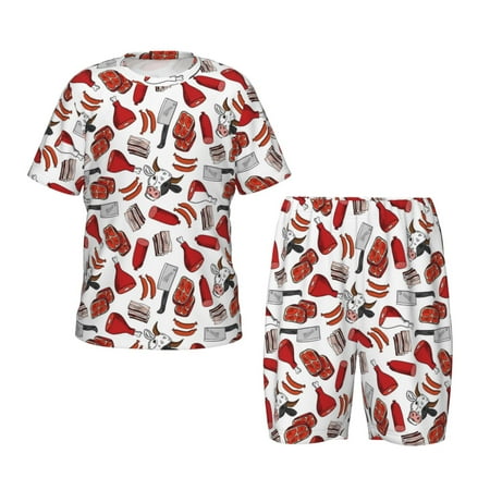 Luyuia Red Food Print Girls  2-Piece Tie-Dye Pajama Set  Cute Summer Loungewear with Shirt and Tank Shorts Nightwear-XX-Large
