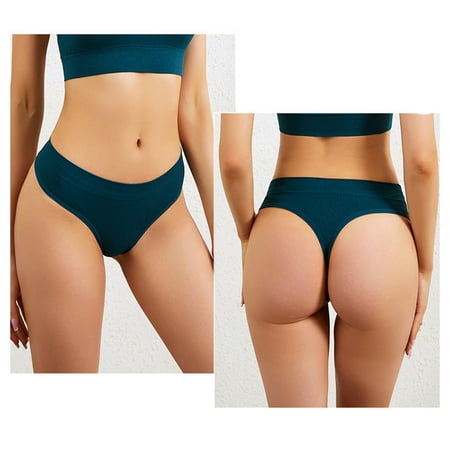 5 Pcs Womens Thongs Wave No Show Panties Panties High Waisted No Show Panties Underpants High Waist Cotton Panties Brief Underwear Base Low Rise Thong with Lace Panty Plus Size Soft Undies Clearance