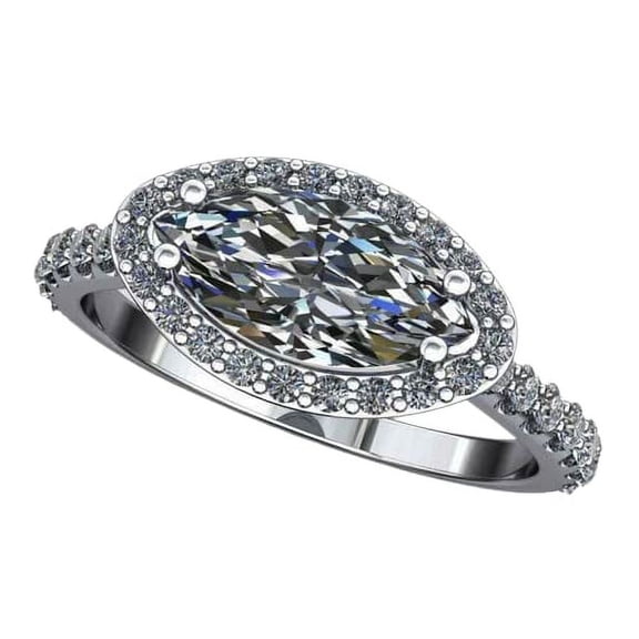 HeartsAndYou East West Halo Engagement Ring for Women 1.3ct Marquise Cut Moissanite 18k White Gold Over Silver