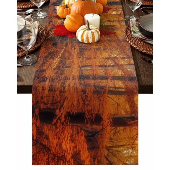 Orange Forest Path Table Runner-Cotton Linen- 72 Inch Holiday Dresser Scarves, Autumn Fall Nature Tree Landscape Tablerunner for Kitchen Coffee/Dining Bedroom Living Room Dinner Scarf Décor 18x72
