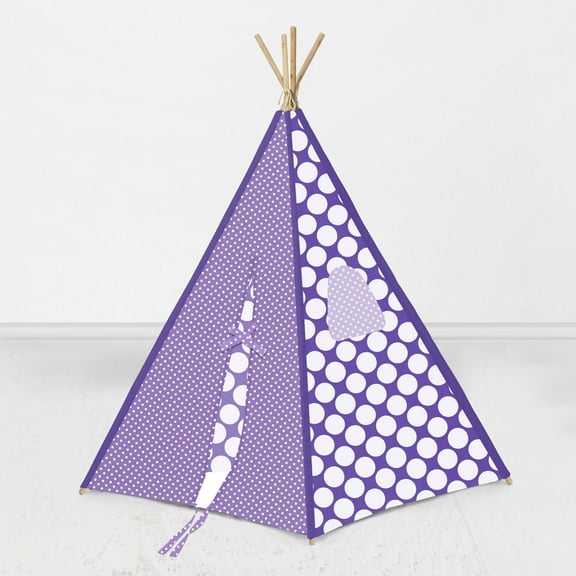 Bacati Mix N Match Ikat Chevron/Dots, Purple/Lilac Teepee Tent for Kids/Toddlers, 100% Cotton Breathable Percale Fabric Cover