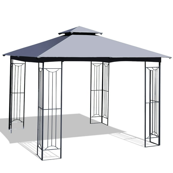 Costway 10' x 10' Patio Canopy Gazebo Outdoor 2-Tier Steel Tent Heavy-Duty L-Shaped Grey