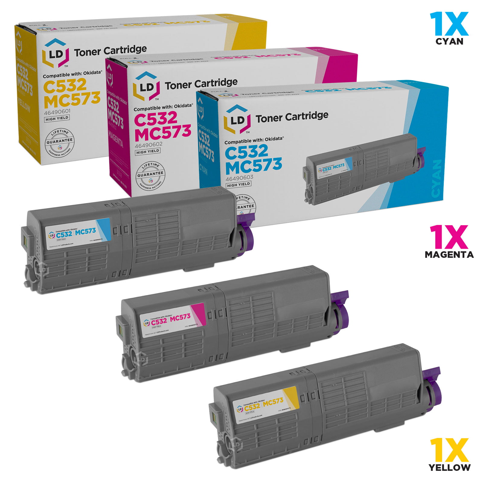 Compatible Replacements for Okidata C532dn & MC573dn Set of High Yie Toner Cartridges: 46490603 Cyan, 46490602 Magenta, 46490601 Yellow - Walmart.com