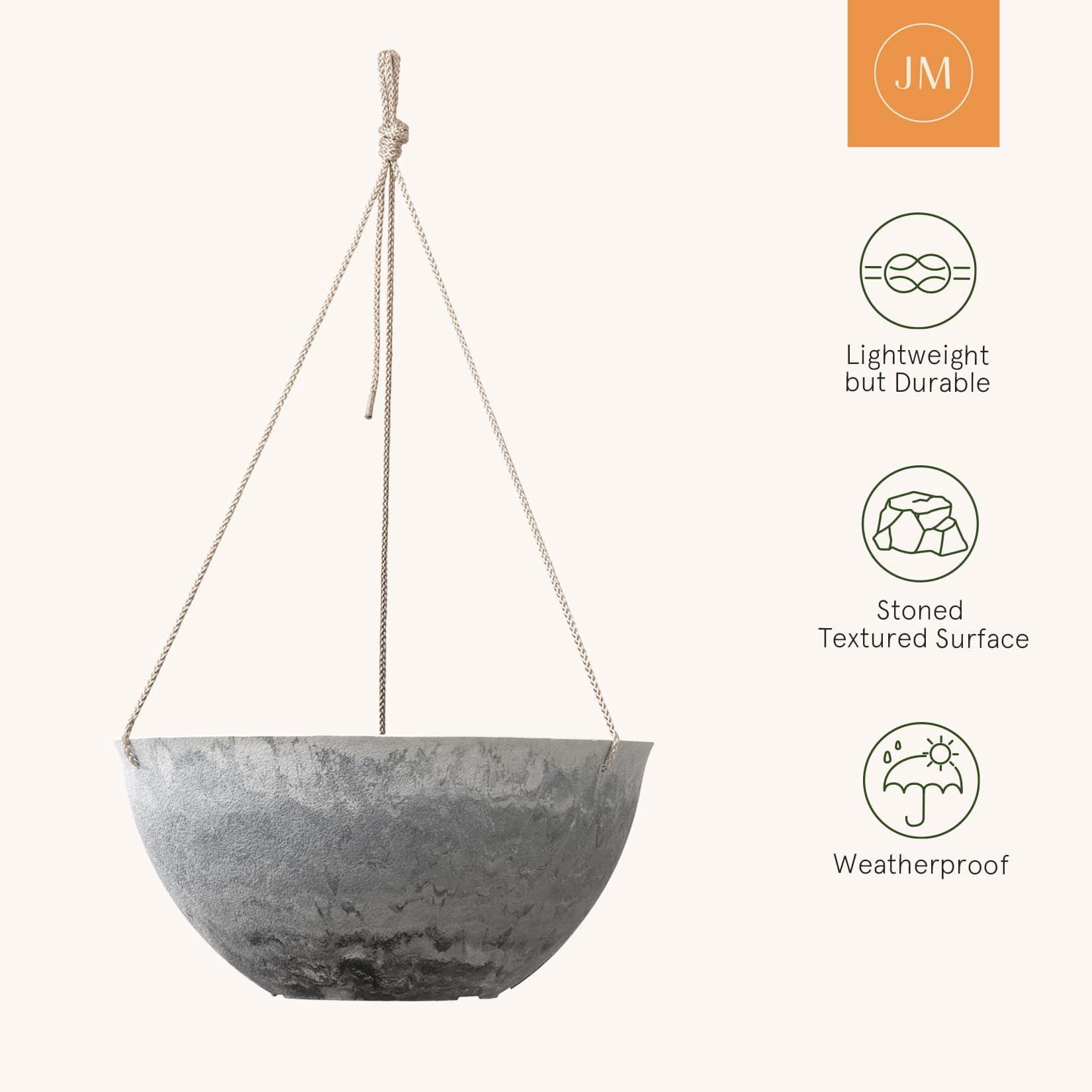 Large Hanging Planters Set of 2 13 Inch Flower Pots Outdoor Indoor Garden Decor Iron Finish