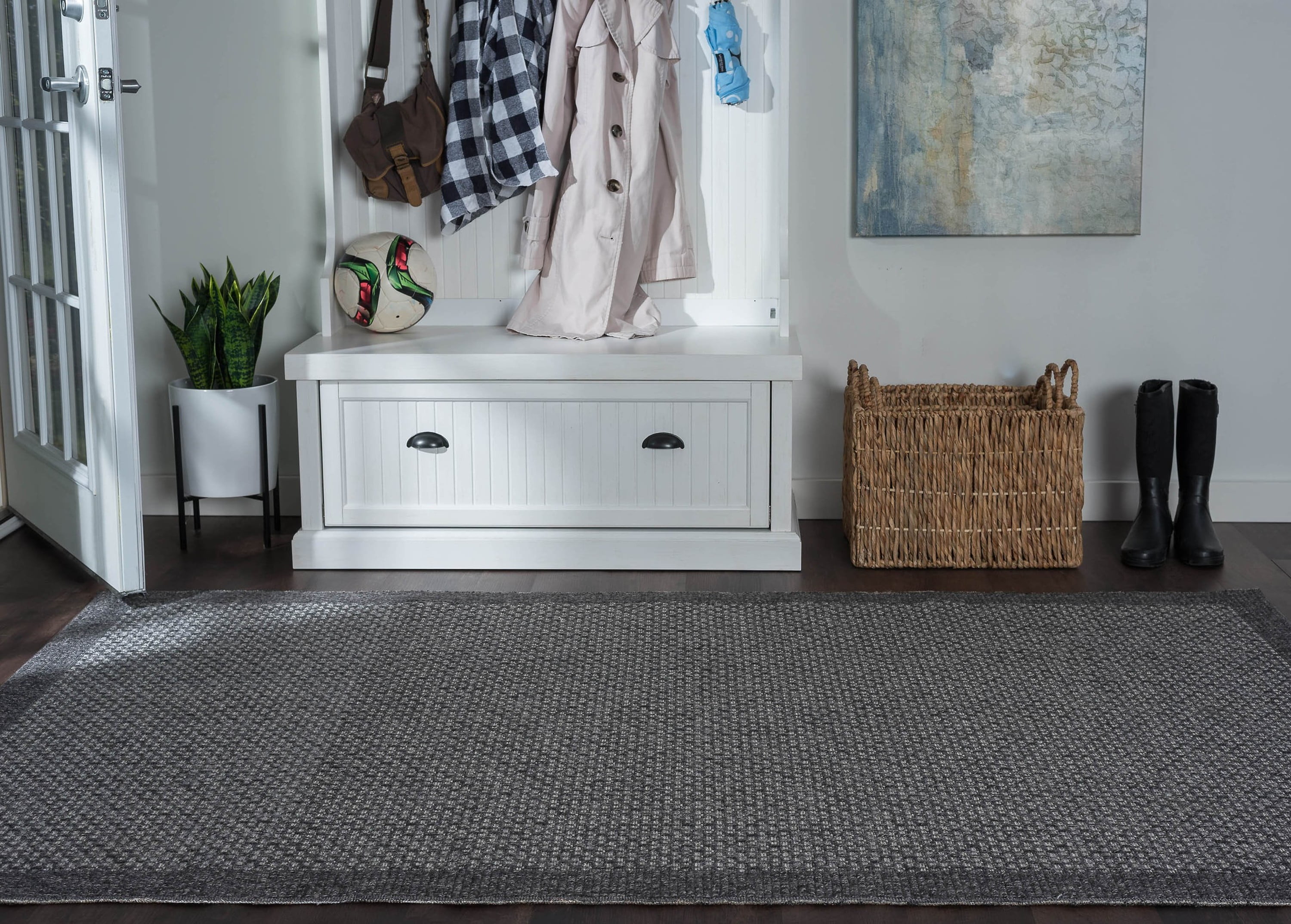 6ft Square Water Resistant, Indoor Outdoor Rugs for Patios, Front Door Entry, Entryway, Deck, Porch, Balcony | Outside Area Rug for Patio | Black, Solid | Size: 5'1'' Square