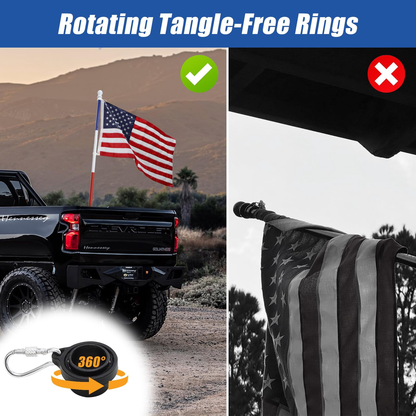 OLIYNEDY Truck Flag Pole with Mount for Truck Bed, 5ft Metal Flagpole for Car, Pickup, Jeep, Heavy Duty Flag Pole Kit with Holder, Tri-color