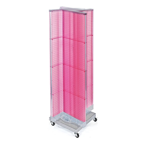 Pinwheel Pegboard Floor Display on Revolving Wheeled Base. Spinner Rack Stand. Panel Size: 16"W x 60"H