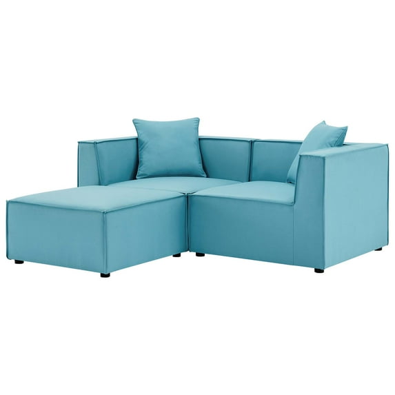 Lounge Loveseat Chaise Sofa, Fabric, Blue, Modern Contemporary Urban Design, Outdoor Patio Balcony Cafe Bistro Garden Furniture Hotel Hospitality