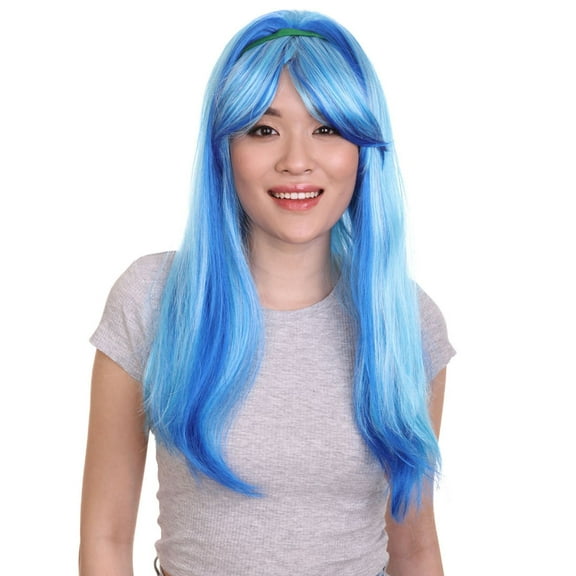 HPO Women's Neon Sky Straight Animated Monsters Highschool Wig Perfect for your Halloween & Cosplay Part (Blue)