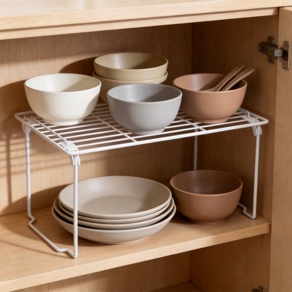 Stackable Wire Kitchen Storage Shelf, Foldable Rack Cabinet Organization Storage Shelves for Counter Cabinet Pantry