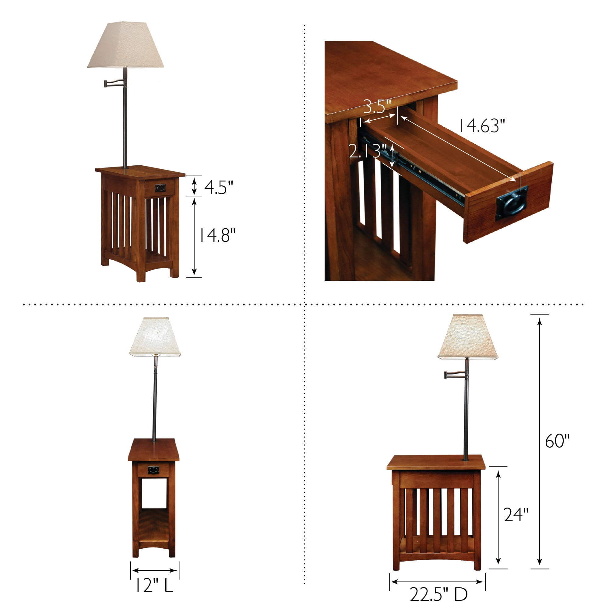 Leick Home 10028 Mission Lamp Table, Made with Solid Wood, End Table for Living Room, Bedroom, and Home Office, Medium Oak Finish