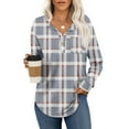 thumbnail image 2 of Flannel Shirt Women Plaid Long Sleeve Button Down Henley Shirts Dressy Casual Fall Ladies Tops and Blouses Gray 2XL, 2 of 4