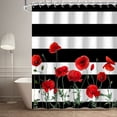 thumbnail image 4 of Floral Shower Curtain Flower Shower Curtain Shower Curtain Stripe Poppy Shower Curtain Black and White Striped Shower Curtains Set with Hooks Red and White Shower Curtains for Bathroom, 72" Wx72 H, 4 of 6