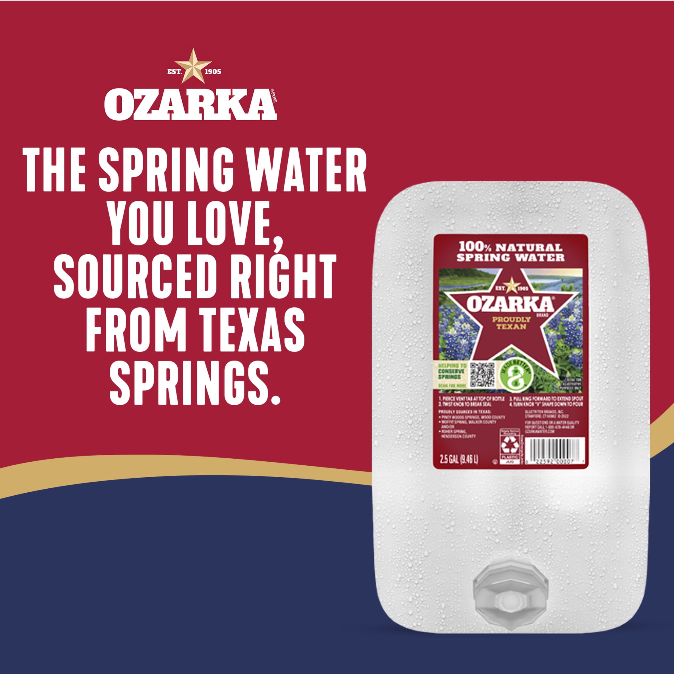 Ozarka Texas Spring Water, 2.5 Gal, Single Plastic Jug