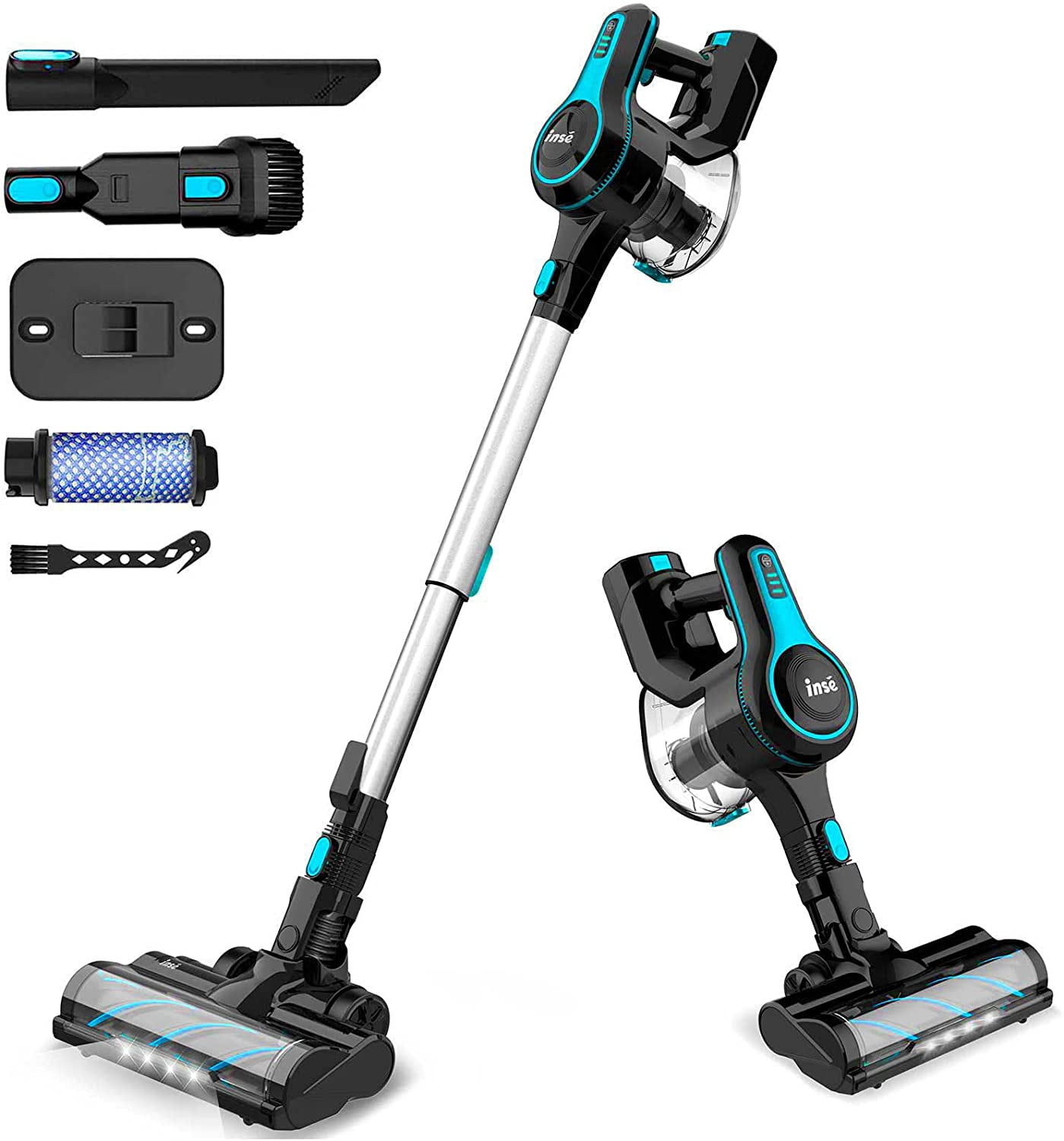 22kpa, Blue Powerful Suction HEPA Filteration Lightweight Upright Rechargeable for Carpet Floor Car LED Bagless Portable Stick Vacuum Cleaner Handheld Cordless Electric Broom 