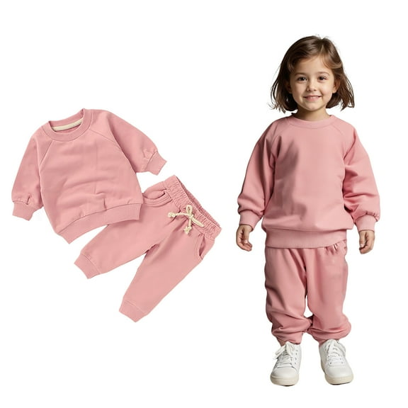 Girls Sweat Set Long Sleeve Crewneck Pink Tracksuit Pullover Sweatshirt and Jogger Pants 2 Pcs Fall Winter Clothes Girl Clothes Size 18-24 Months Boys Girls Fashion